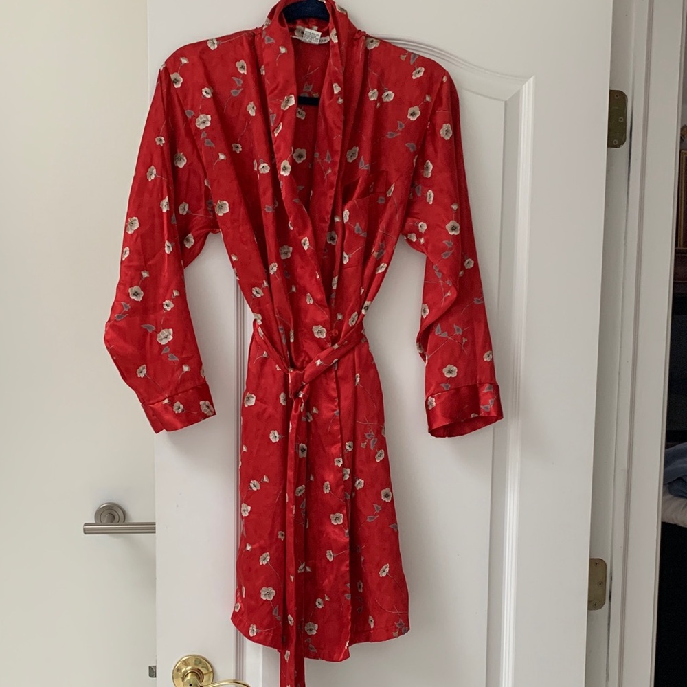 Red Floral satin Robe S/M